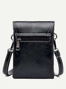 简约纯色翻盖斜挎包手机包 iPhone 包手机袋女士钱包钱包 - 黑色 - 查看 5