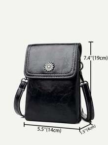 简约纯色翻盖斜挎包手机包 iPhone 包手机袋女士钱包钱包 - 黑色 - 查看 3