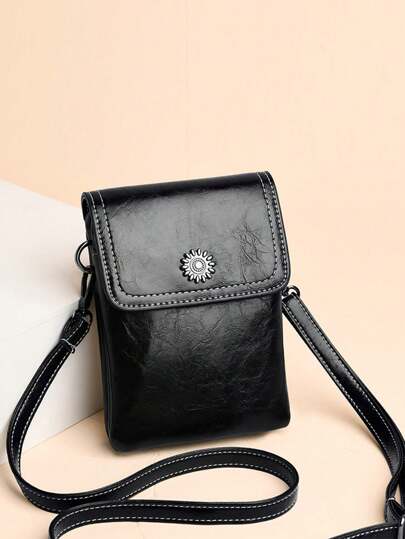 Sac bandoulière minimaliste à rabat de couleur unie, pochette de téléphone, sac de téléphone pour iPhone, portefeuille, porte-monnaie pour femmes