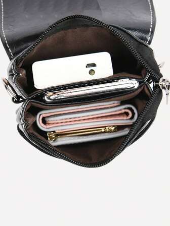 Minimalistisk Enfärgad Flik Crossbody Väska Telefon Telefonväska IPhone Väska Påse Telefon För Kvinnor Plånbok Handväska Plånbok