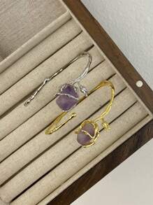1 Miếng Sang trọng 925 sterling bạc Hoa hồng & Thạch anh tím thiên nhiên Mở Nhẫn Vòng tay , Retro Thiết kế ban đầu , Hoa hồng , 18K Vàng MẠ , Đồ trang sức , Thích hợp Đối với Của phụ nữ Mặc hàng ngày Với Ngày lễ tình nhân Hộp Quà bao bì - Vòng tay dạng mở bằng thạch anh tím tự nhiên hoa hồng - Xem 2