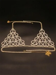 Gold-Plated Rhinestone Heart Shaped Body Chain Set - Gold - View 4