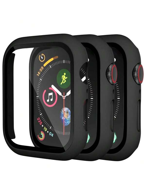 Funda protectora de 3 piezas de vidrio templado y PC compatible con Apple Watch de 38mm/40mm/41mm/42mm/44mm/45mm/46mm/49mm, compatible con Apple Watch Ultra/SE/Series 10/9/8/7/6/5/4/3/2/1, accesorio para smartwatch, a prueba de golpes y con diseño elegante