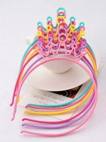 6pcs/Set Random Color Mixing Children's Cute Princess Sweet Hair Band, Plastic CrownHeadband Children's Dress Up Girls Candy Color Headband Party Crown, Idealchoice For Gifts - Multicolor - View 1