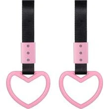 2 Pieces Heart Shaped Car Handle Straps Drift Charm Rear Bumper Warning Ring Decor Subway Bus Broken Heart Handle For Car Interior(Light Pink) - Pink - View 1