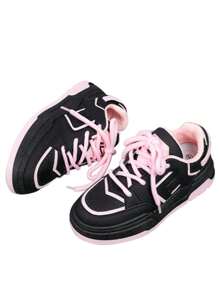 Zapatos de Mujer Coquette. Zapatillas Casuales, Cómodas. Diseño de Plataforma, Punta Redonda, Cordones Delanteros. Cute, Aesthetic. - Negro - Ver 5