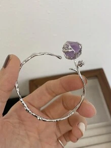 1 Miếng Sang trọng 925 sterling bạc Hoa hồng & Thạch anh tím thiên nhiên Mở Nhẫn Vòng tay , Retro Thiết kế ban đầu , Hoa hồng , 18K Vàng MẠ , Đồ trang sức , Thích hợp Đối với Của phụ nữ Mặc hàng ngày Với Ngày lễ tình nhân Hộp Quà bao bì - Vòng tay dạng mở bằng thạch anh tím tự nhiên hoa hồng - Xem 6