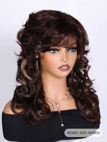 18 Inch Multi Colour Long Natural Wave Wig With Bangs Synthetic Wigs For Daily Party Wear - 彩色 - 查看 3