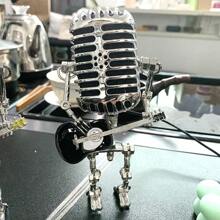 Microphone Guitar Robot Table Lamp, Vintage Home Decor, Perfect Valentine's Day Gift For Boyfriend Or Music Lover Boys, With Mini Guitar Metallic Microphone Guitar Light - Multicolor - View 1