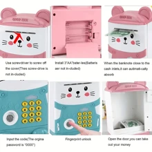 Alcancía Electrónica para Niños, Caja Fuerte para Niños con Contraseña/Música, Cajero Automatico Ahorros Niños de Desplazamiento, Regalo Festivo para Niños y Niñas - Azul - Ver 6