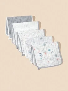 5 قطع بطانيات لف طفل ناعمة معتمدة من Oeko-Tex مطبوعة بنجوم وفضاء، مناسبة للاستخدام اليومي للأطفال كمنشفة وجه أو حلقة أو بطانية طفل