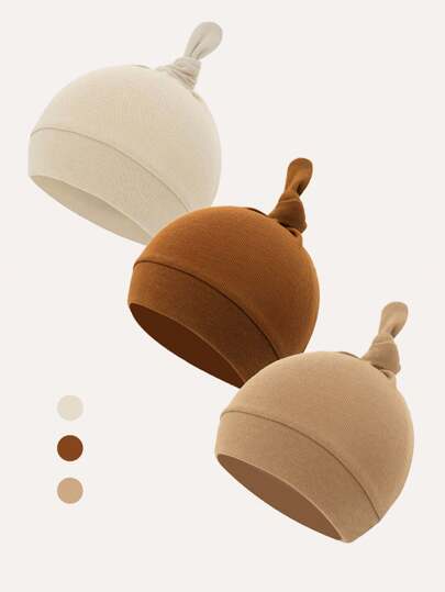 3pcs/Set Unisex Newborn Baby Soft Knot Hat, No Brim Hat, Beanie Cap Set