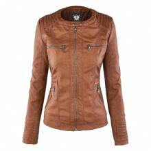 Made By Johnny MBJ Womens Faux Leather Motorcycle Jacket With Hoodie