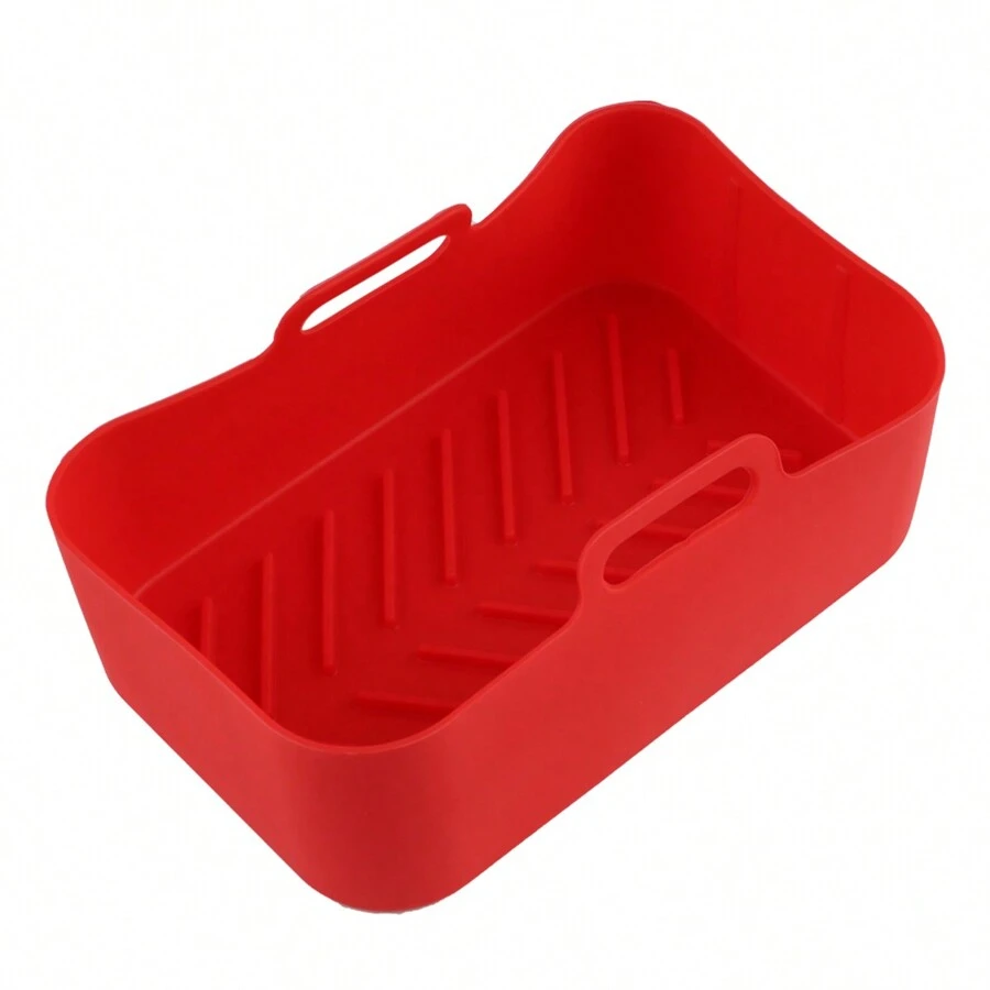 2PCS Square Silicone Pot For Air Fryer Kitchen BBQ Plate Heating Baking - Red - View 1