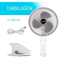 Ventilador Mesa Portátil Multifunção USB Recarregavel Silencioso 3 potencias com Clipe 3 Pás 4 Modos - Branco - Visão 7
