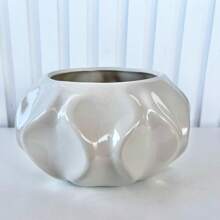 Vaso cachepô bege onda ondulação 3D para mesa lateral - Bege - Visão 2