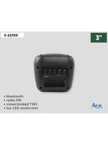 Bocina Bluetooth Portátil Aek Cyber S-10350 3" con Luces LED y Radio FM - Negro - Ver 3