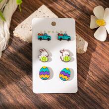 3 對/卡木製復活節兔子、胡蘿蔔和復活節彩蛋趣味耳環套裝,春夏動物蘑菇耳環 - 彩色 - 查看 2