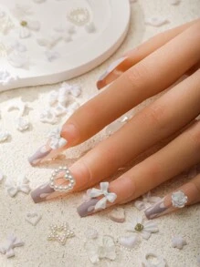 Gói 100 chiếc 3D White Series Resin Butterfly Nail Art Charm Rose Peach Skirt Bow Snake Ice Cream Dragon Heart Bow Glitter Hollow Star Rabbit Animal Shape Nail Art Rhinestone Faux Pearl Thích hợp cho DIY Nail Art Decoration Making Craft Xuân Hè Thu Đông Phong cách Y2K Nghệ thuật làm móng Phụ kiện làm móng Charms Nail Gems Nail Supplies Nails - trắng - Xem 2