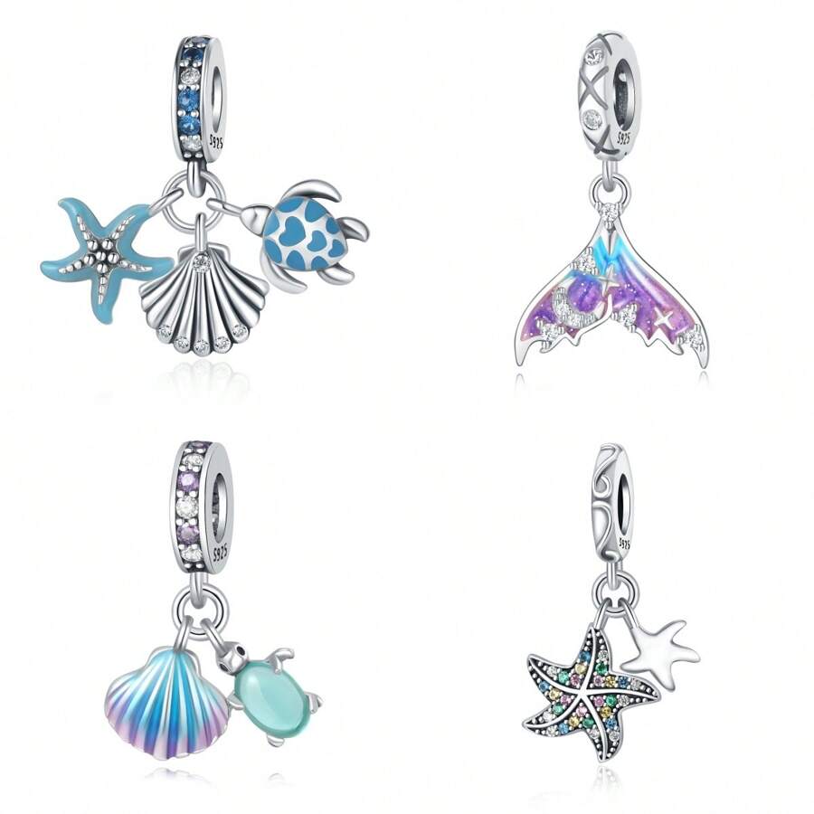 1 件 925 純銀 Joy 海星吊墜款式時尚適合手鍊項鍊女士週年紀念生日禮物送給朋友和家人 - 銀色 - 查看 1