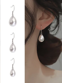 1pair Vintage & Elegant S925 Sterling Silver Water Drop & Faux Pearl Dangle Earrings For Women, Party, Daily Wear Or Gift Wedding Bridal Jewelry