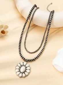 花朵吊饰串珠多层项链 情人节、妈妈、母亲、母亲节、礼物 - 彩色 - 查看 2