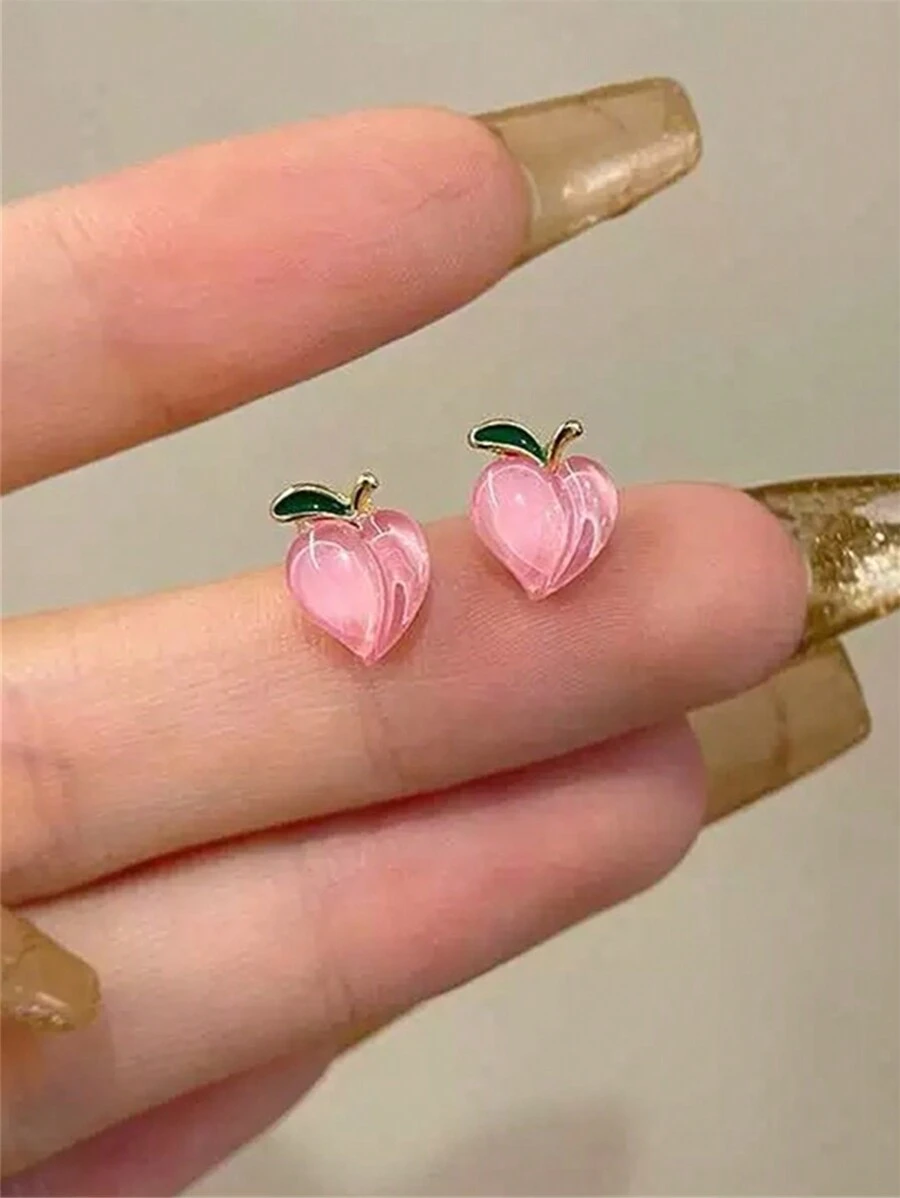 1對夏日清新桃子設計耳釘 - 桃子耳釘 - 查看 1