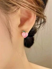 1對夏日清新桃子設計耳釘 - 桃子耳釘 - 查看 2