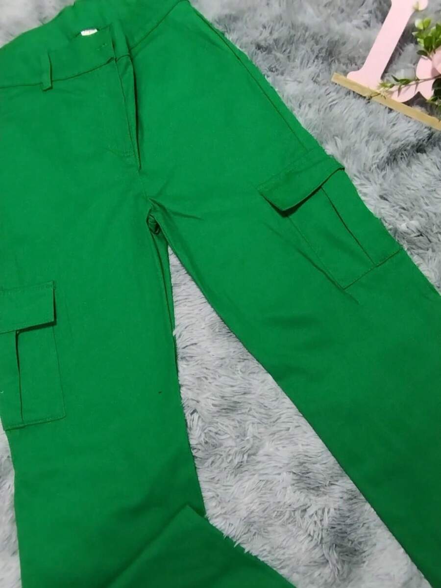 PANTS WITH RIGID GABARDINE CARGO BAGS - Lime Green - View 1