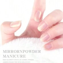 1入 Y2k 全息固體指甲,鍍鉻閃粉指甲藝術色粉,附刷子反光效果指甲灰塵 - 粉色 - 查看 7