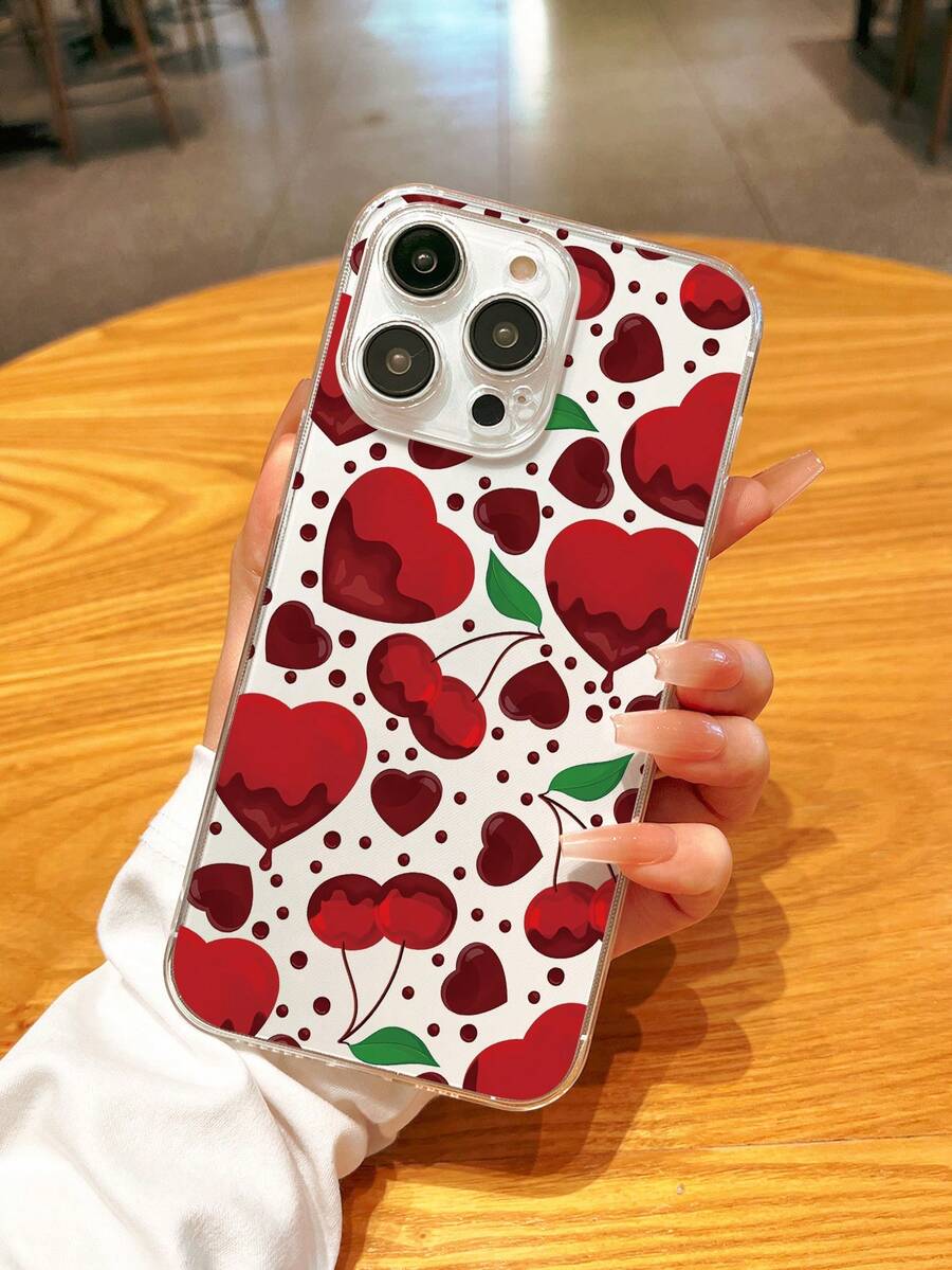 1 Ốp điện thoại Tpu trong suốt có họa tiết trái tim và quả anh đào Tương thích với iPhone - Nhiều màu - Xem 1