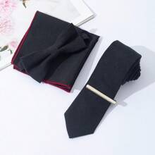 4 cái/bộ Nam Cao-kết thúc Thon gọn Len Cà vạt , Nơ thắt , Hình vuông bỏ túi Và Kẹp cà vạt Tổ hợp Bộ , Thích hợp Đối với Sinh nhật Và Ngày lễ Hoàn hảo Đối với Đám cưới , , Ngày tháng , Bữa tối , Và - Bộ cà vạt bốn mảnh vừa vặn - Xem 2