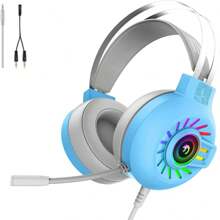 3.5mm Stereo Wired Gaming Headset With RGB Backlight Noise Cancelling For PC PS4 - Blue - View 1