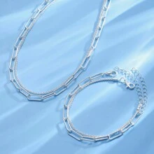 4pcs/Set Simple Copper Chain Bracelet Necklace Set For Women, Perfect For Dates And Vacations