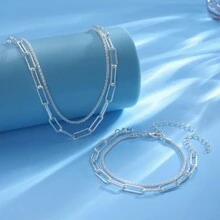 4pcs/Set Simple Copper Chain Bracelet Necklace Set For Women, Perfect For Dates And Vacations