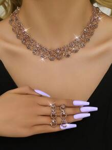 3pcs Sang trọng Rhinestone đầy đủ Hoa tai Dây chuyền Bộ trang sức , Màu bạc Màu sắc Tuyệt đẹp Đồ trang sức Cho đám cưới , Dạ hội , Phù dâu , Ngày Đêm - Bạc - Xem 7