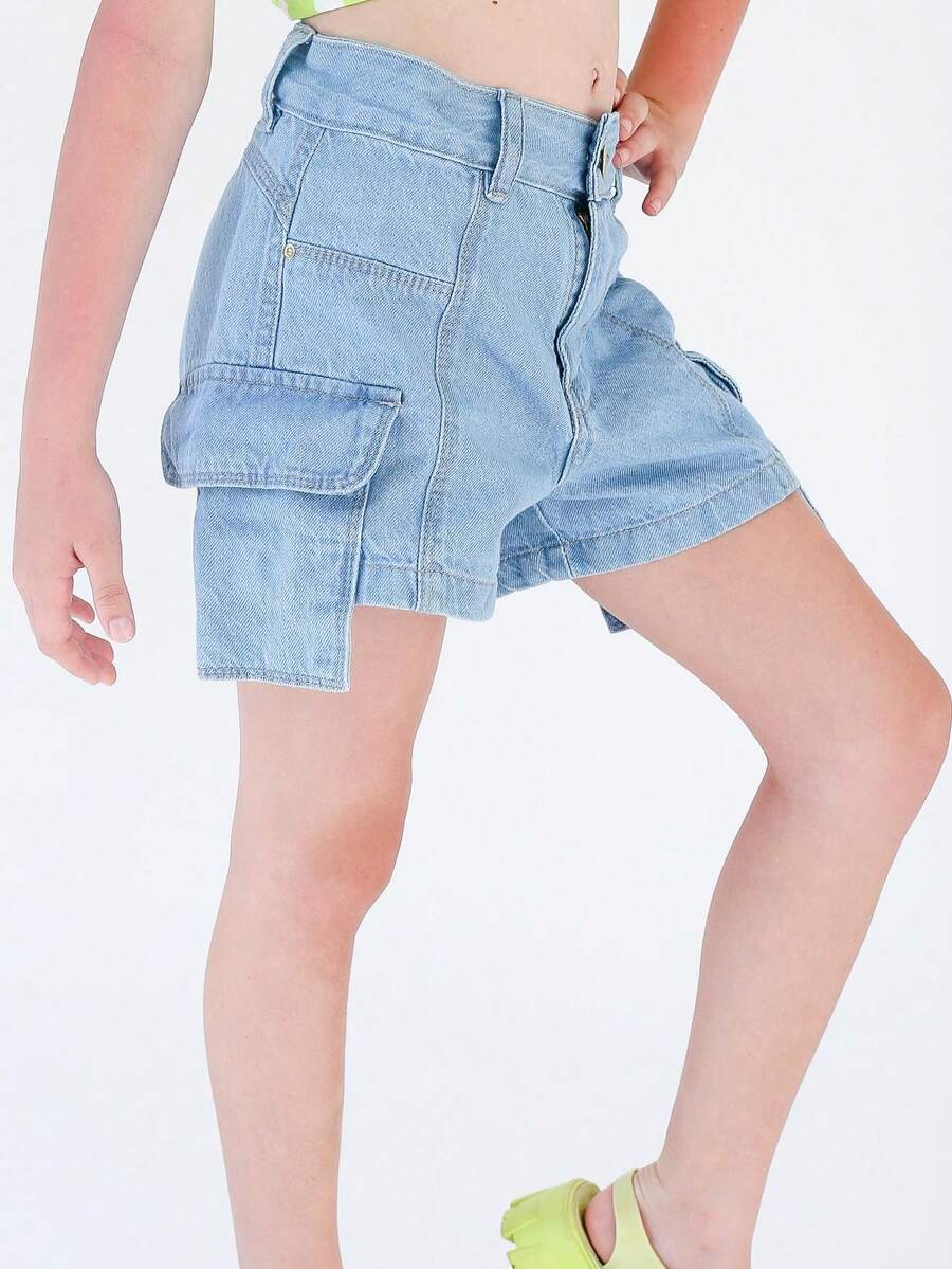 Teen Girls Denim Shorts - Rửa nhẹ - Xem 1