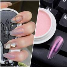 1入 Y2k 全息固體指甲,鍍鉻閃粉指甲藝術色粉,附刷子反光效果指甲灰塵 - 粉色 - 查看 2