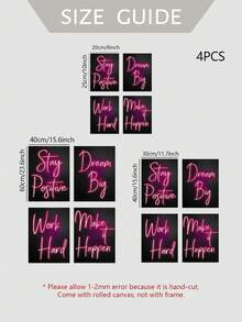 4入組激勵紅色霓虹帆布牆面藝術,適用於客廳和臥室裝飾 - 黑色背景,無框 - 彩色 - 查看 5