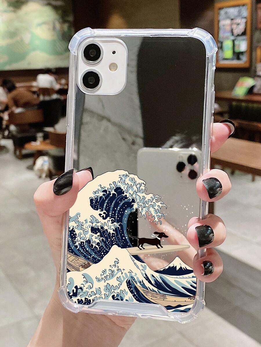 1入組衝浪狗圖案亞克力鏡面手機殼，適用於蘋果iPhone - 彩色 - 查看 1