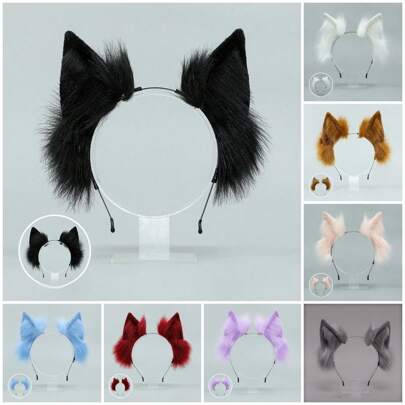 Cat Ear Headband Kawaii Fox Ear Lolita Cosplay Headwear Japanese Fluffy Hair Accessories Adjustable Ear Jk Role Play Headdress Halloween