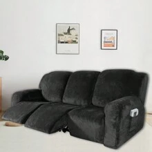 3 Seater Recliner Sofa Cover Velvet Stretch Reclining Couch Slipcover Thick Soft Washable Covers With Side Pocket For Reclining Sofa Protector 8pcs/Set - Black - View 7