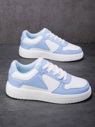 Autumn/Winter Unisex Light Blue/White Casual Minimalist Sneakers For Men