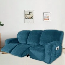3 Seater Recliner Sofa Cover Velvet Stretch Reclining Couch Slipcover Thick Soft Washable Covers With Side Pocket For Reclining Sofa Protector 8pcs/Set - Blue - View 5