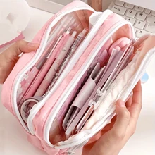 1 pieza Estuche grande de lápices tipo macaron, bolsa de papelería estilo INS, bolsa portátil de mano para lápices, bolsa de cosméticos, para adolescentes, oficina y útiles escolares, de vuelta a clases, estuche de lápices, mochila escolar