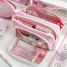 1 pieza Estuche grande de lápices tipo macaron, bolsa de papelería estilo INS, bolsa portátil de mano para lápices, bolsa de cosméticos, para adolescentes, oficina y útiles escolares, de vuelta a clases, estuche de lápices, mochila escolar
