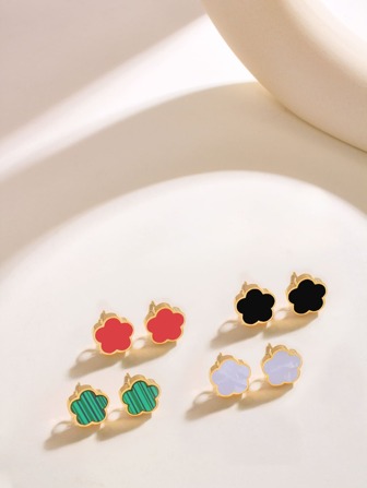 1 对时尚不锈钢花朵耳环时尚女士铜花朵耳钉适合女士日常生活情人节