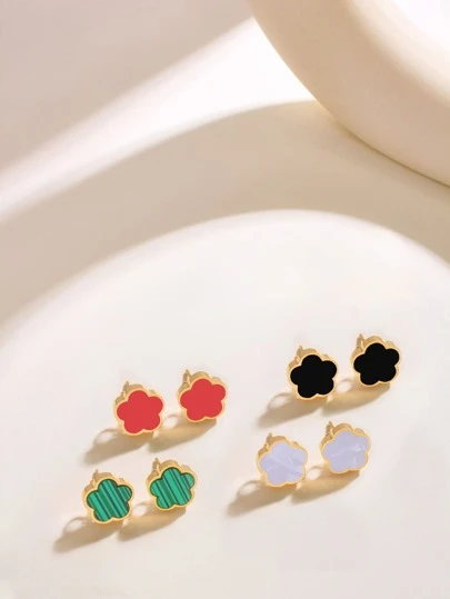 1 par de pendientes de flor de acero inoxidable de moda, pendientes de botón de flor de cobre elegantes para mujeres, para uso diario, regalo del Día de San Valentín