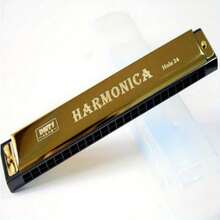 1pc Elegant 24-Hole Harmonica With Brass Reed Plates Double Row 24-Hole Harp For Music Instrument - Gold - View 3