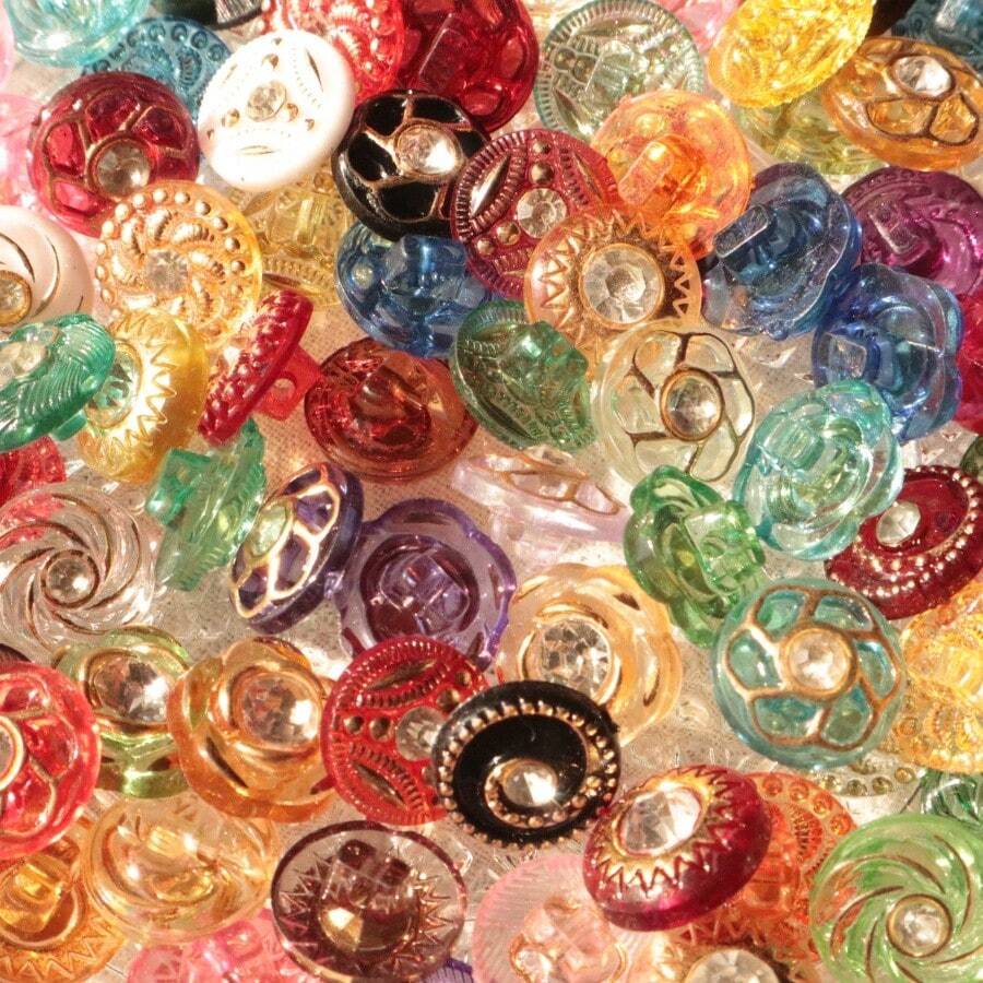 10/20/30/50/100pcs Mixed Color Acrylic Rhinestone Plastic Shank Buttons With Gold Edge For Sweater, Knitted Cardigan, Shirt, Coat, Dress DIY Sewing Craft - Multicolor - View 1